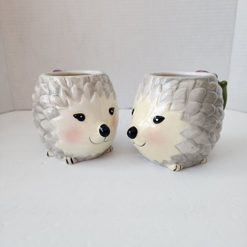 Mainstays Anamorphic Happy Hedgehog Mugs Coffee Tea Hot Chocolate 17.24 oz New